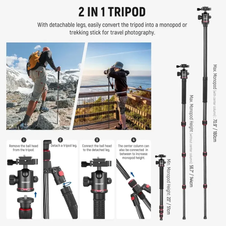 سه پایه دوربین نیور NEEWER N55C CARBON FIBER CAMERA TRIPOD MONOPOD - تصویر 7