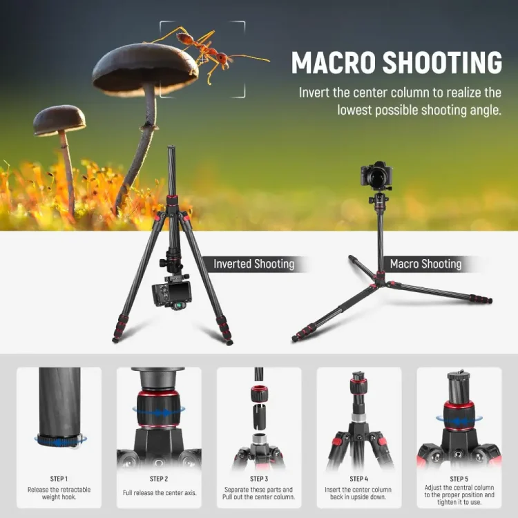 سه پایه دوربین نیور NEEWER N55C CARBON FIBER CAMERA TRIPOD MONOPOD - تصویر 6