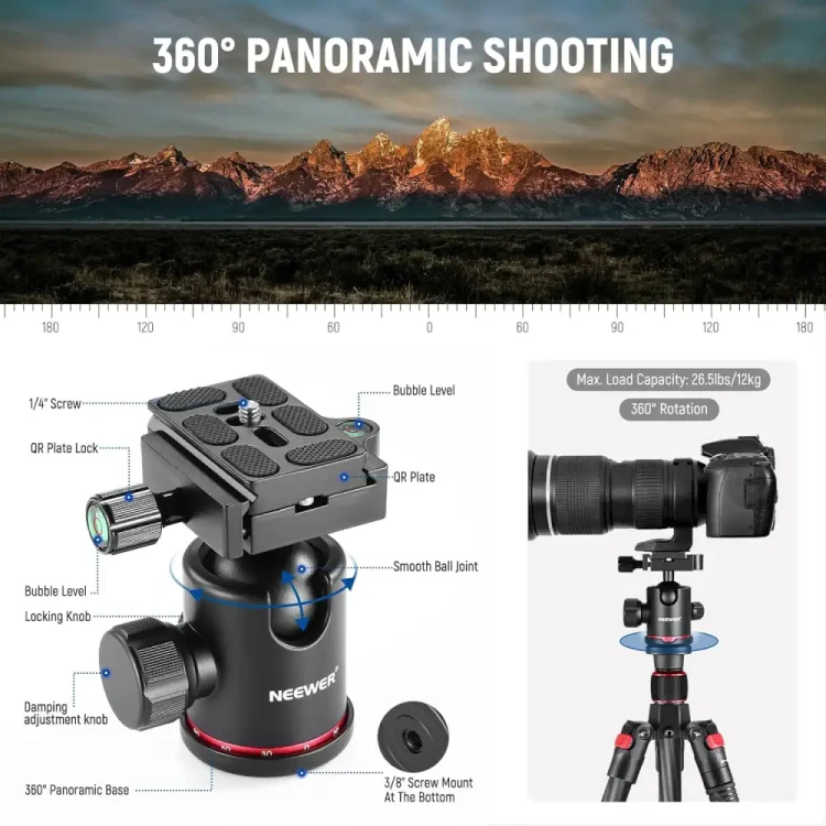 سه پایه دوربین نیور NEEWER N55C CARBON FIBER CAMERA TRIPOD MONOPOD - تصویر 5