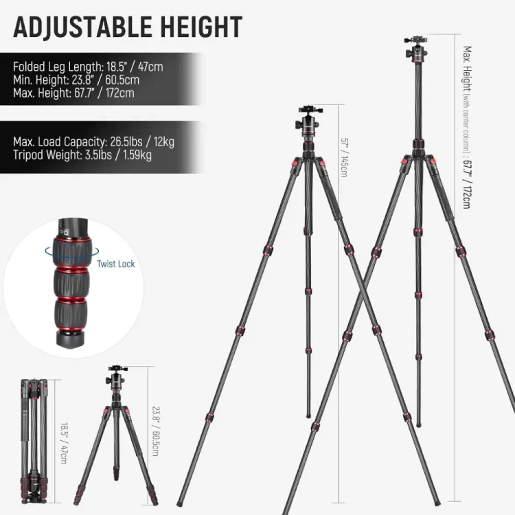 سه پایه دوربین نیور NEEWER N55C CARBON FIBER CAMERA TRIPOD MONOPOD - تصویر 4